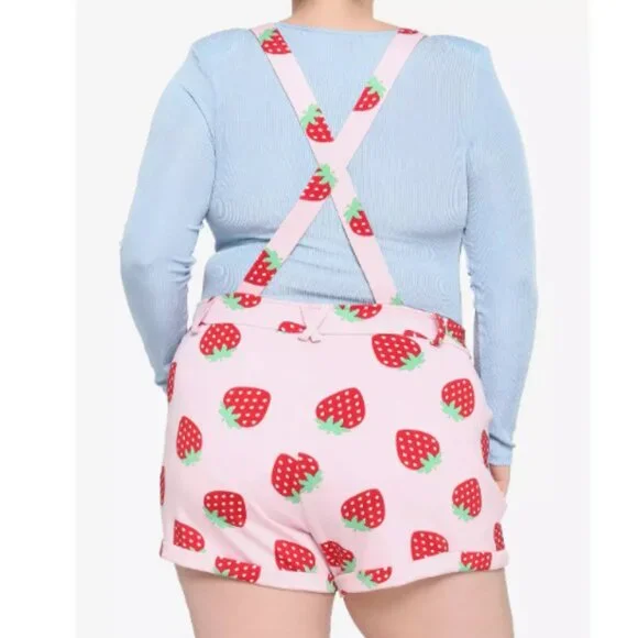 Hot Topic‎ 3X Strawberry Shortalls Plus Size Fruit Print Overalls - Picture 10 of 10